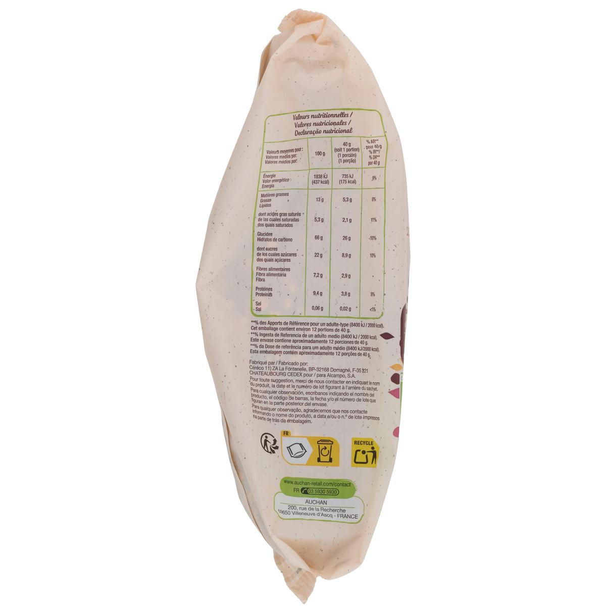 3596710494132 - Auchan BIO - Muesli de céréales bio quinoa et chocolat