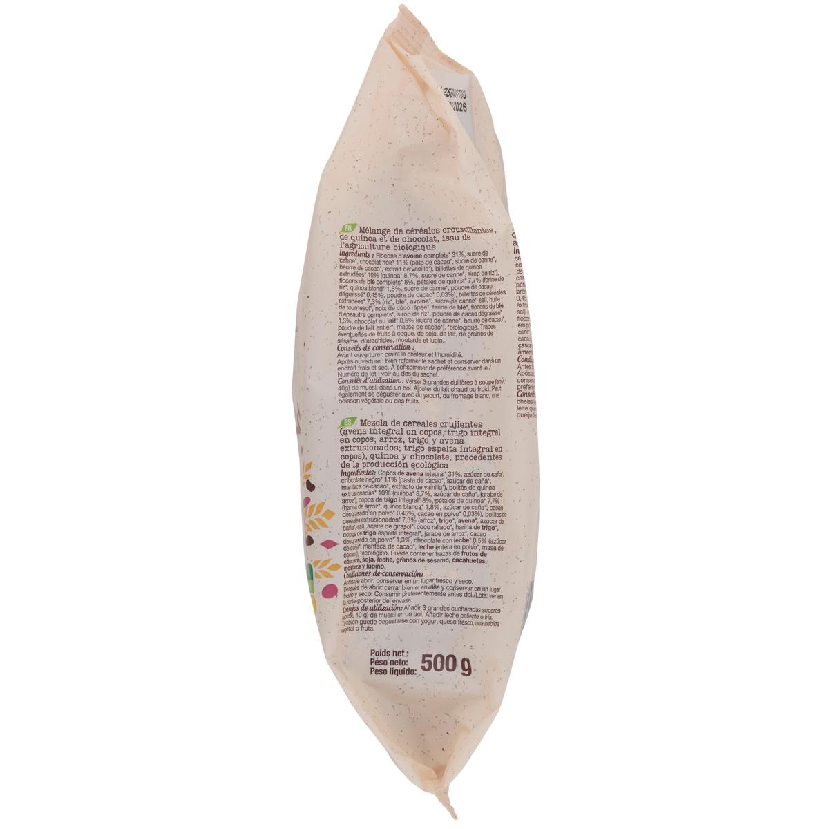 3596710494132 - Auchan BIO - Muesli de céréales bio quinoa et chocolat
