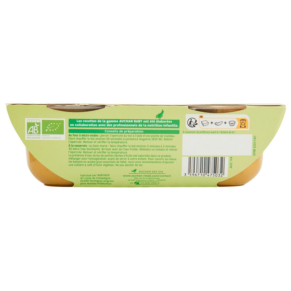 3596710475032 - Auchan Baby Bio - Petits pois maïs et riz bio Bol Bébé dès 6 mois