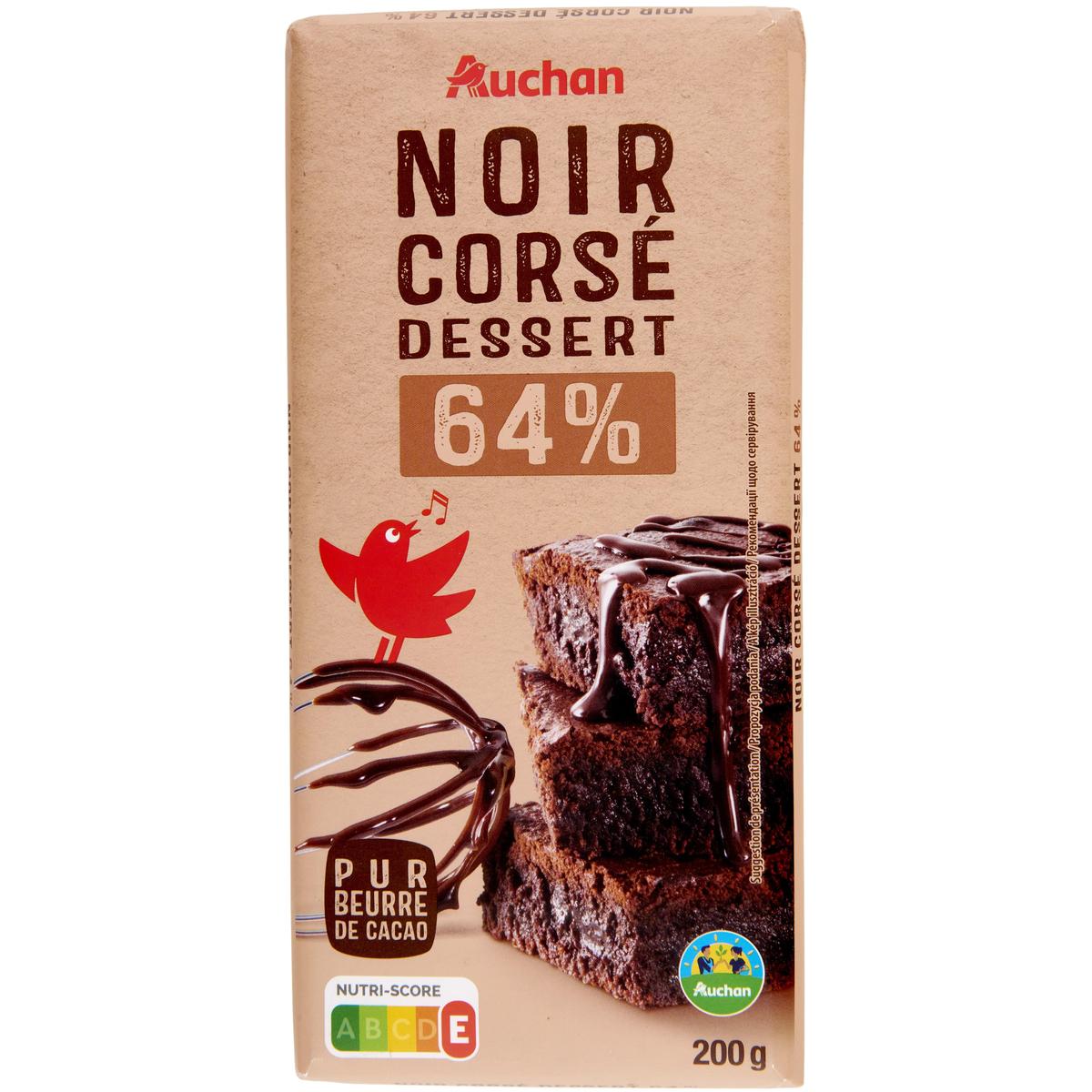 3245678046432 - Auchan - Tablette de chocolat noir pâtissier corsé 64% cacao