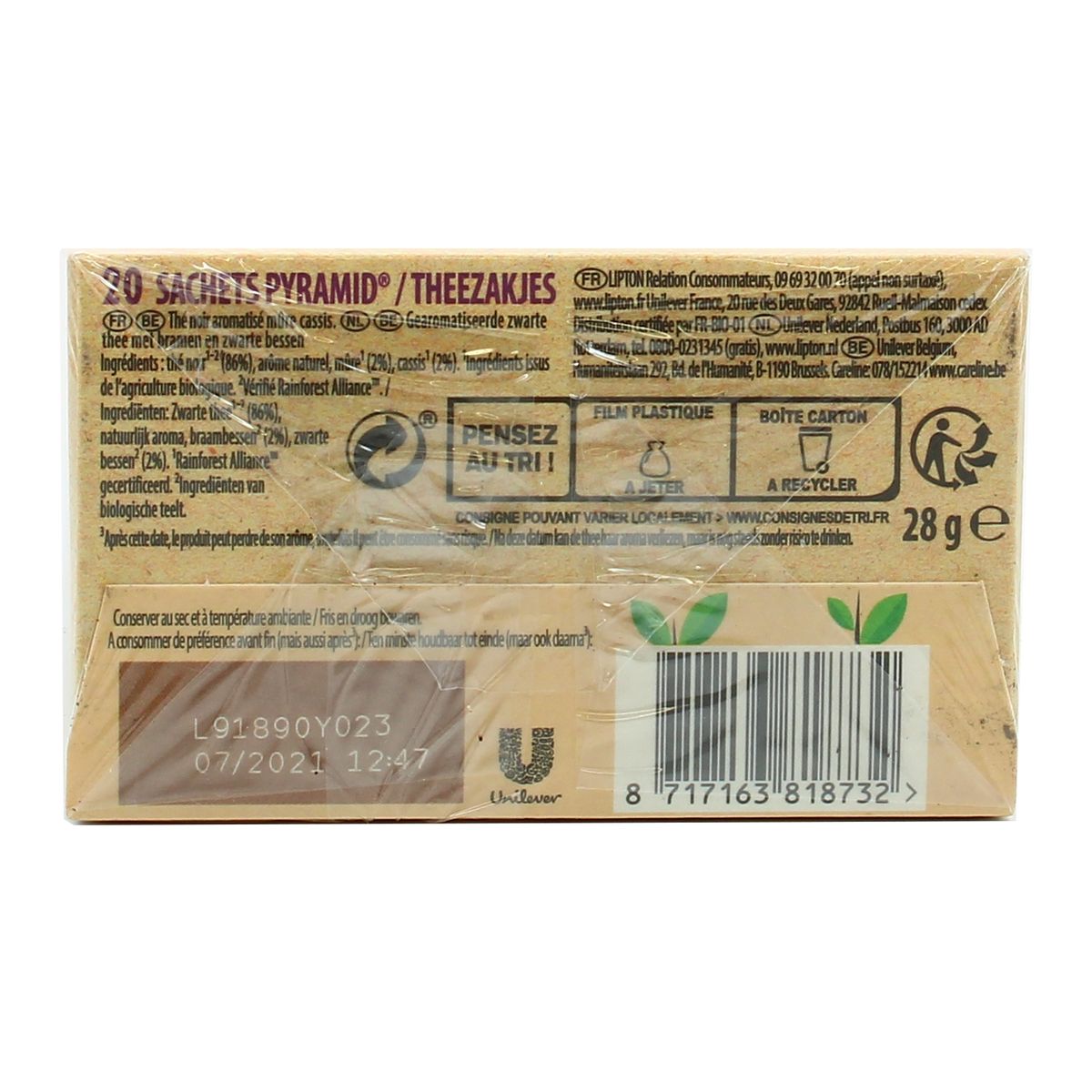 8717163818732 - Lipton - Thé noir bio mûre cassis
