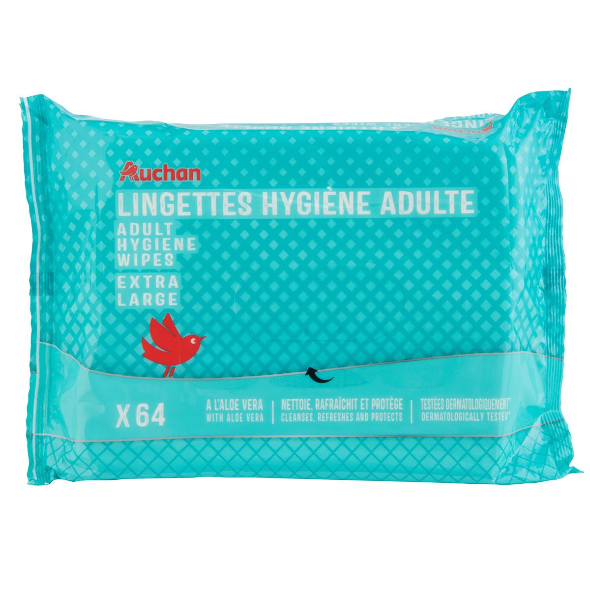 3596710520633 - Auchan - Lingettes hygiène adulte extra large nettoie rafraîchit & protège à l'aloe vera