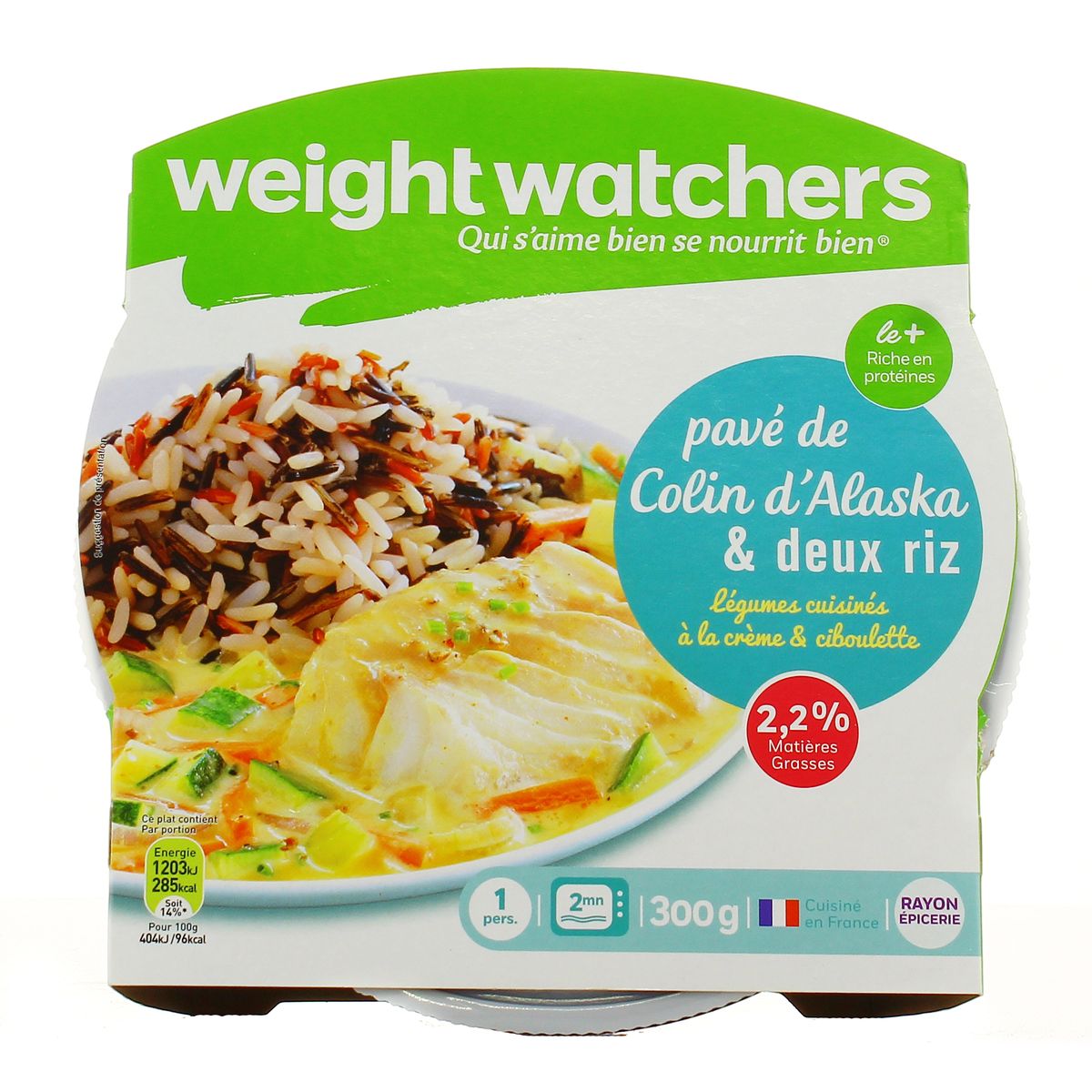 Weight Watchers Pavé de Colin, Légumes cuisinés à la crème & ciboulette,  deux riz