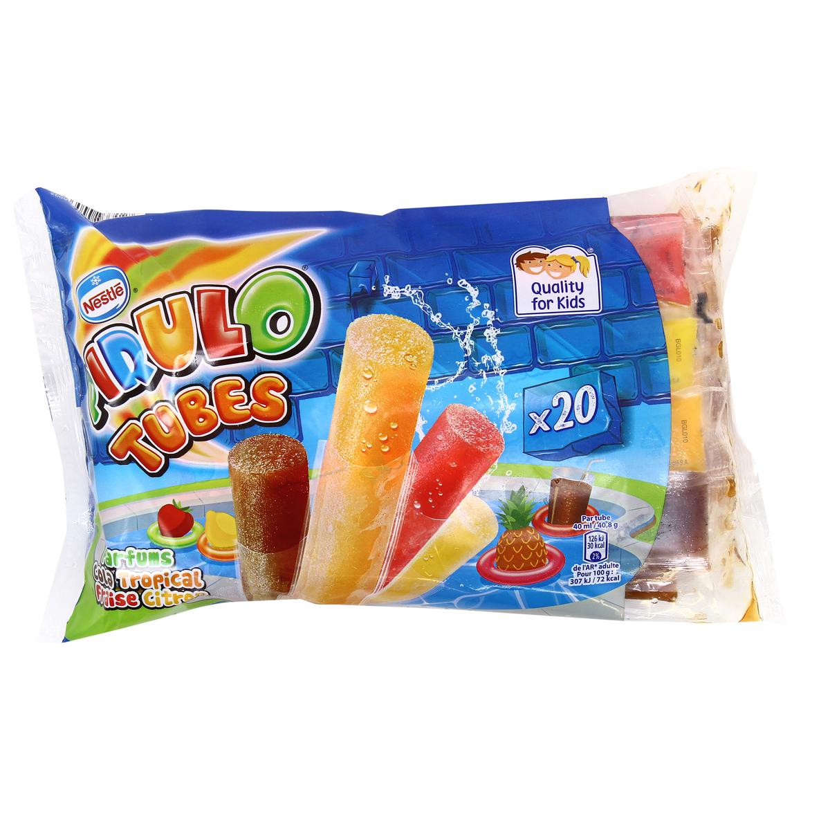 Pirulo 20 tubes de glaces à l'eau 4 parfums Fraise, Cola, Citron