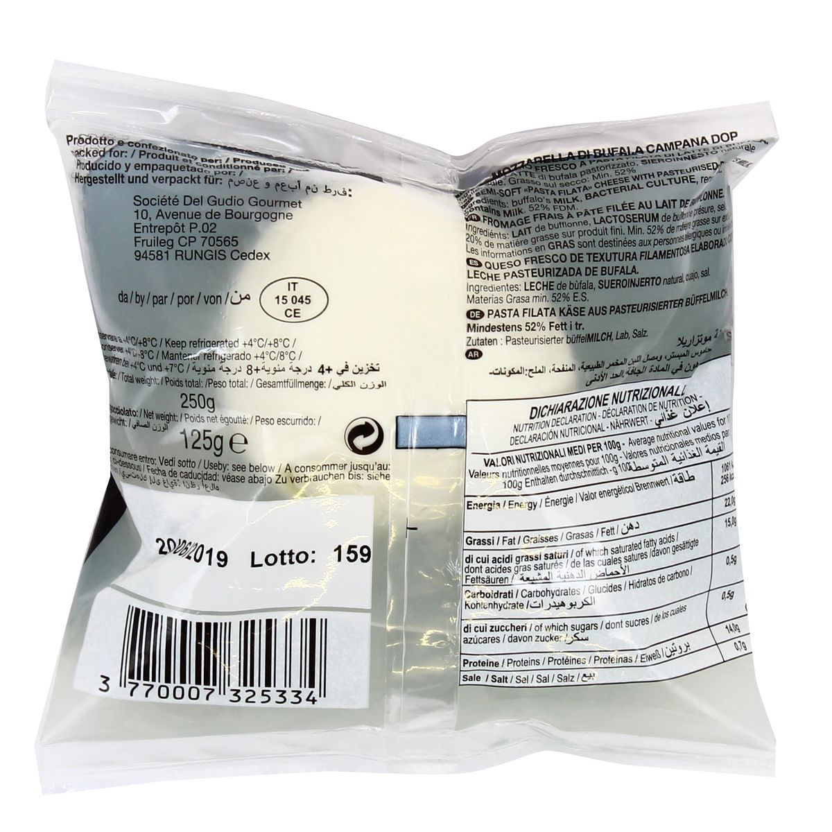 3770007325334 - Mozzachef - Mozzarella Buffala - Lait de bufflonne pasteurisé