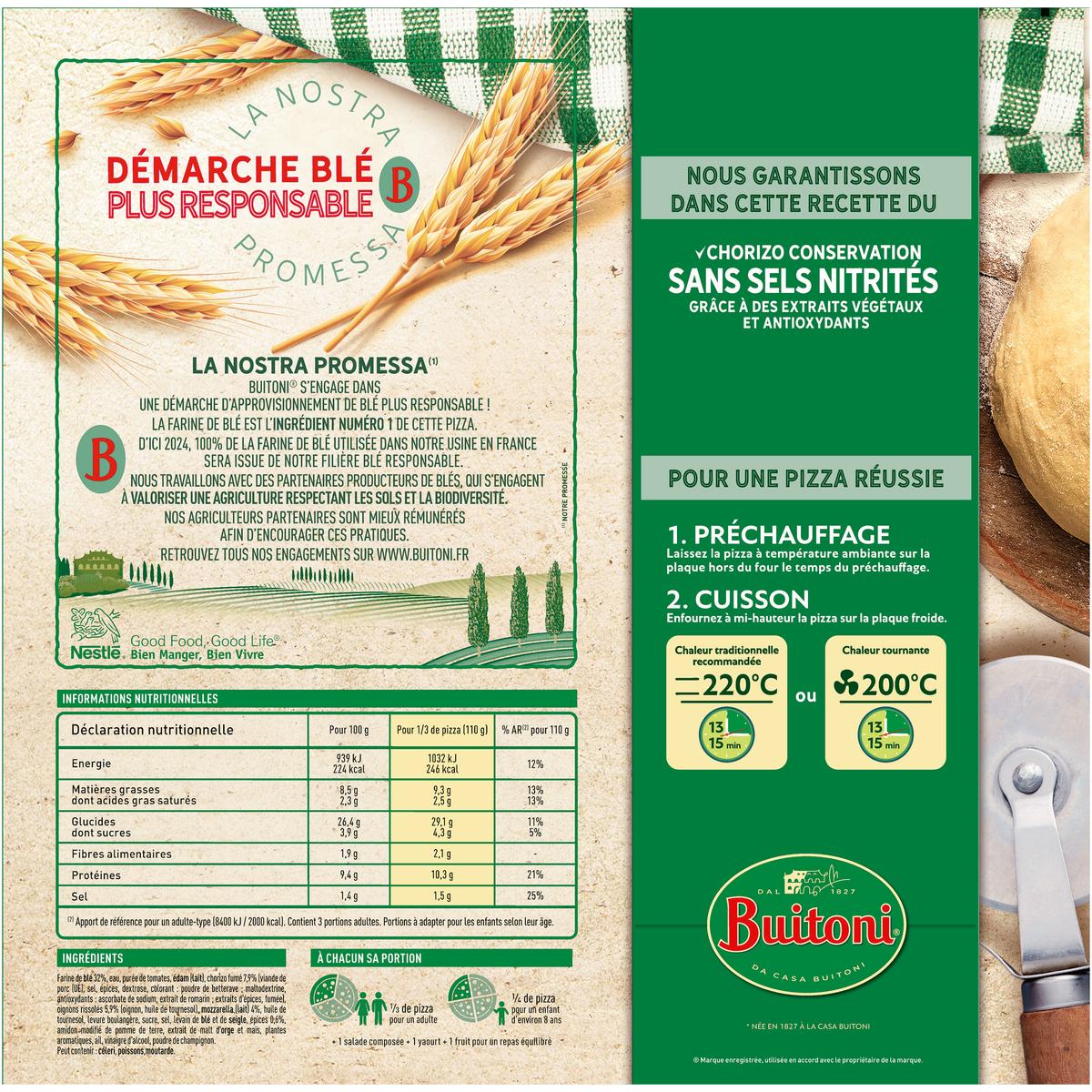 7613039931035 - Buitoni Four à pierre - Pizza Chorizo, Oignons, Fromage, Sauce douce aux épices