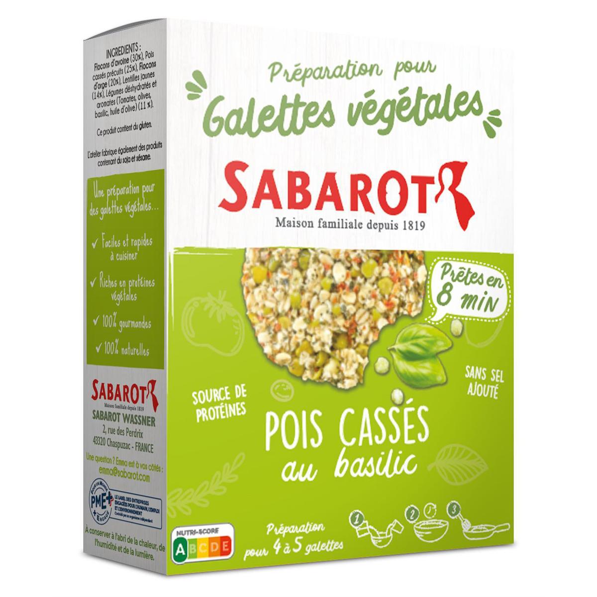 3111952043735 - Sabarot - Préparation pour Galette Végétale- Pois Cassé au Basilic