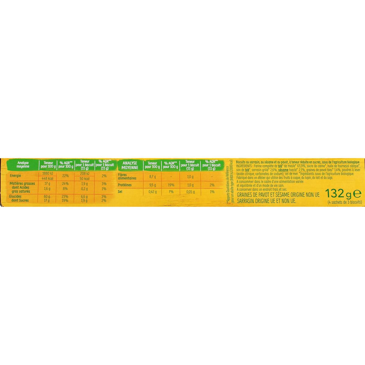 3175681257535 - Gerblé Bio - 12 Sablés 3 graines Kasha Sésame Pavot Bio -43% de sucres en moins