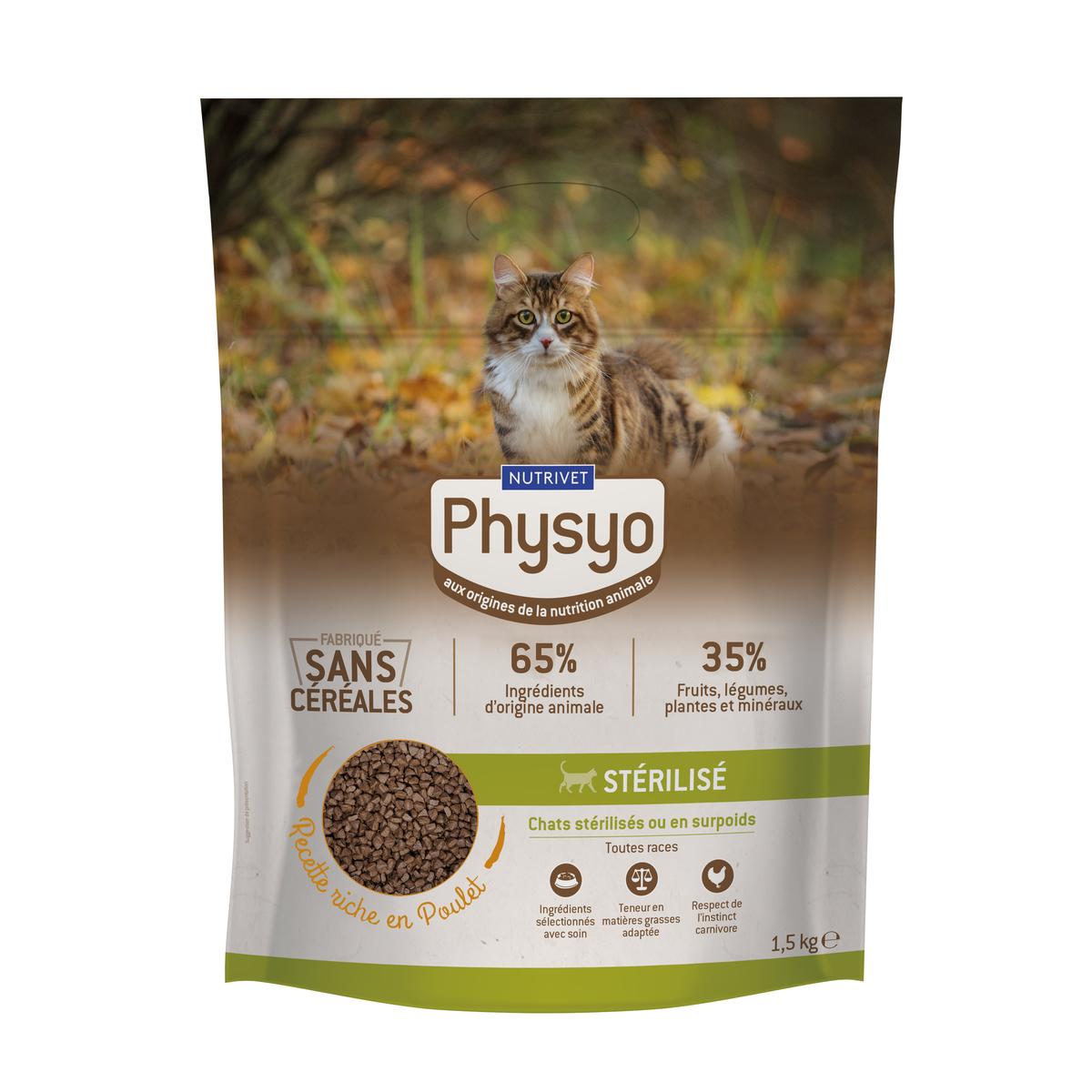3760080533436 - Physyo by Nutrivet - Croquettes Poulet sans Céréales pour Chat Adulte Sterilisé