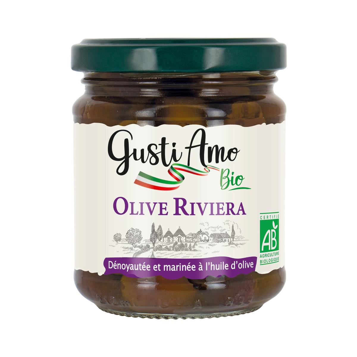 3456300017236 - Gusti Amo - Olives noires Dénoyautées Riviera à l'huile d'Olive Bio