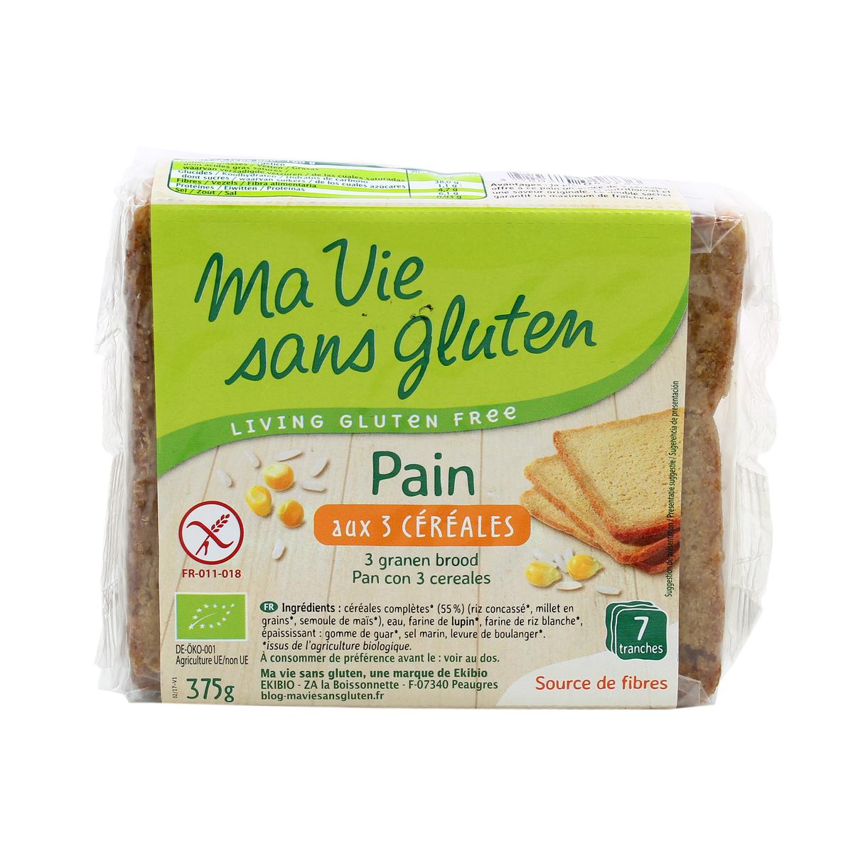 Acheter Ma Vie Sans Gluten Pain aux 3 céréales, sans gluten, Bio, 375g