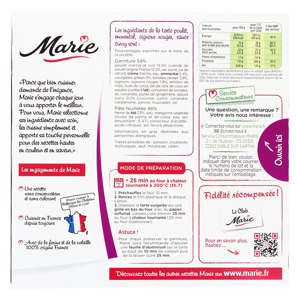3248830000037 - Marie - Tarte du monde l'indienne- Poulet, Emmental, Oignons rouges, Sauce Curry
