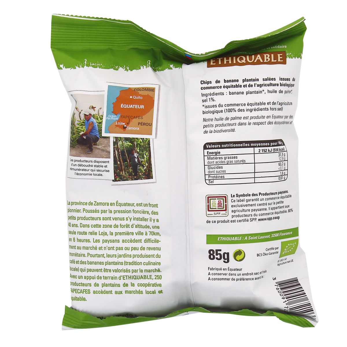3760091721037 - Ethiquable - Commerce Equitable - Chips Salées de Banane plantain Bio d'Equateur