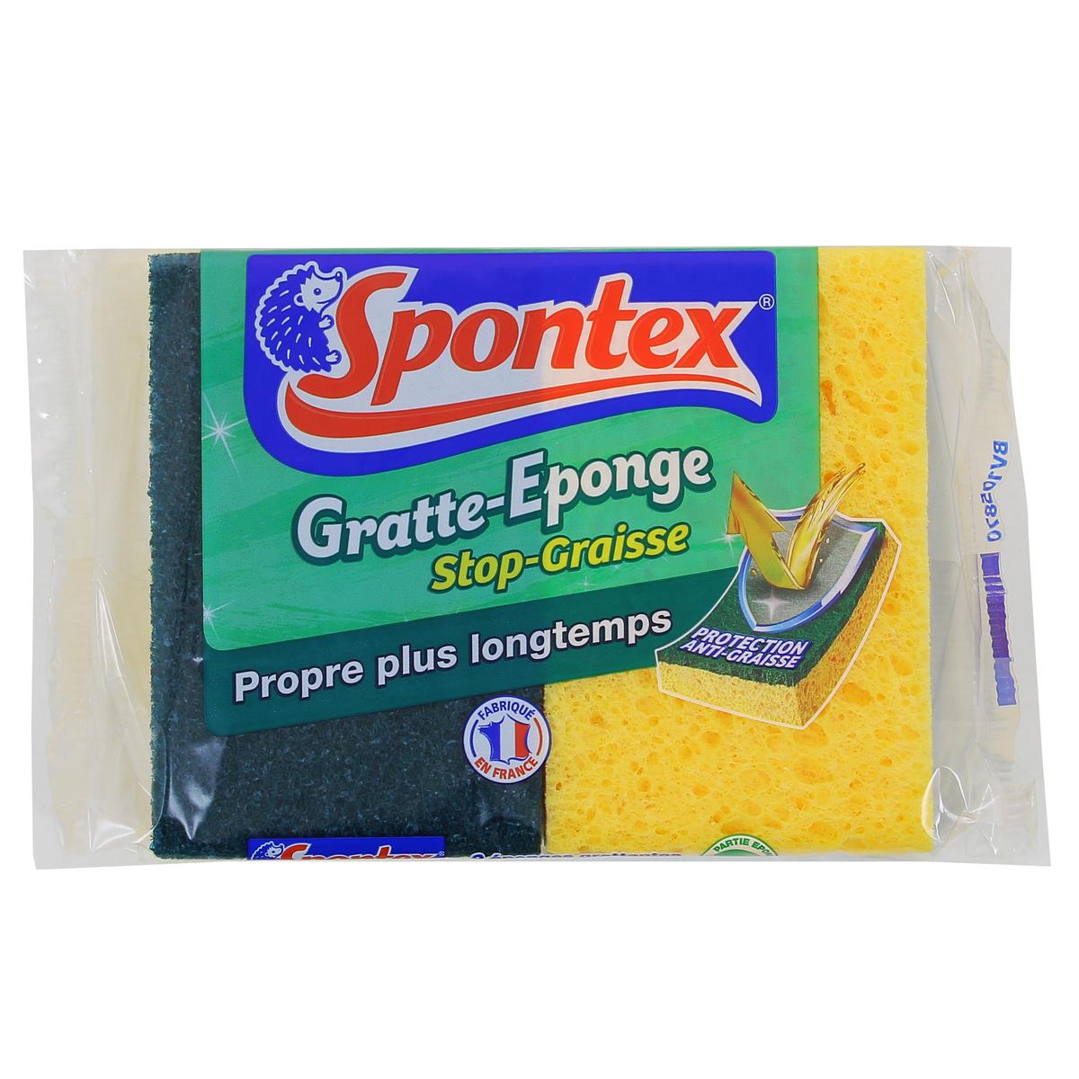Spontex - Gratte-Eponge Stop-Graisse - 2 éponges grattantes vertes