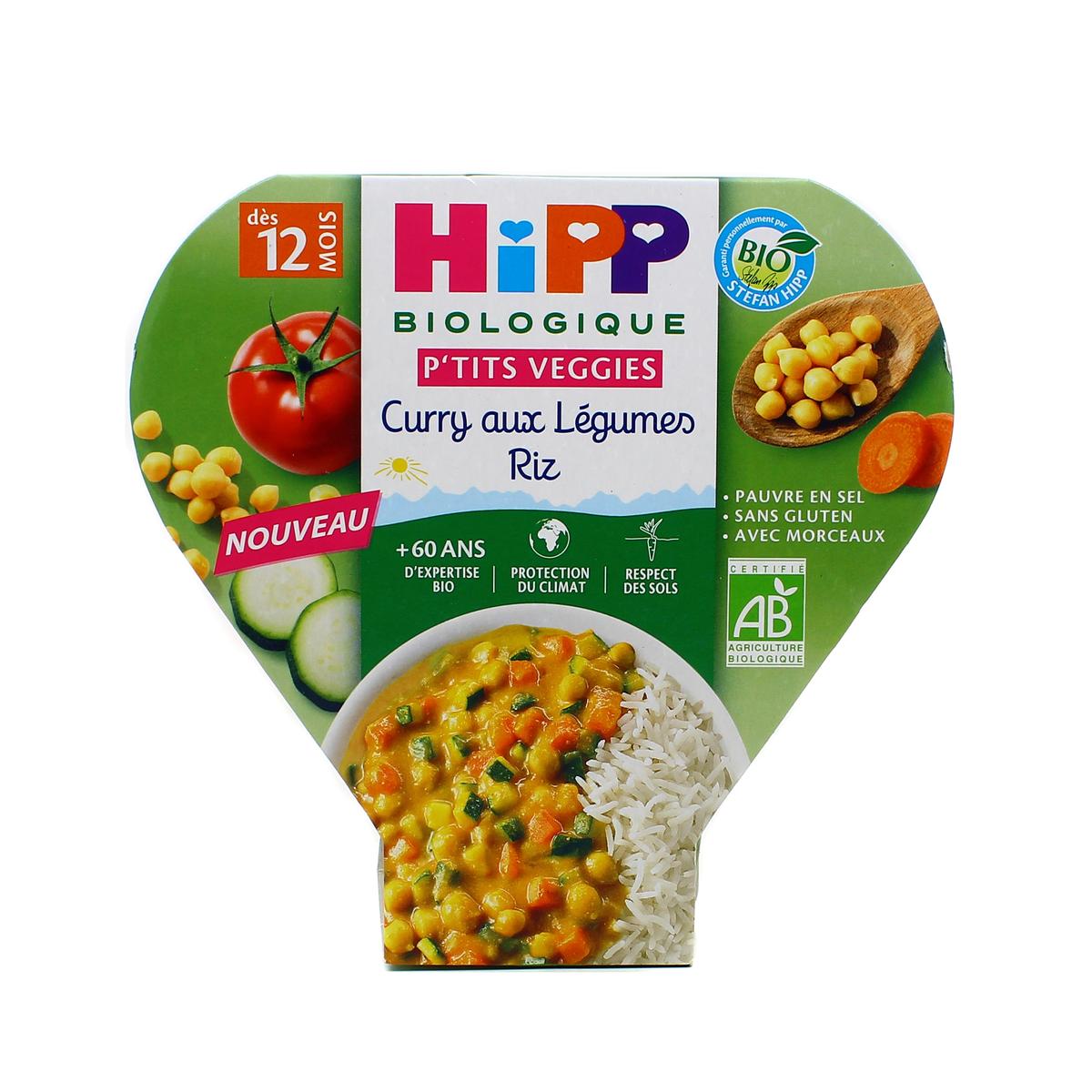 Hipp Plat cuisiné pour bébé dès 12 mois,riz & curry aux légumes Bio