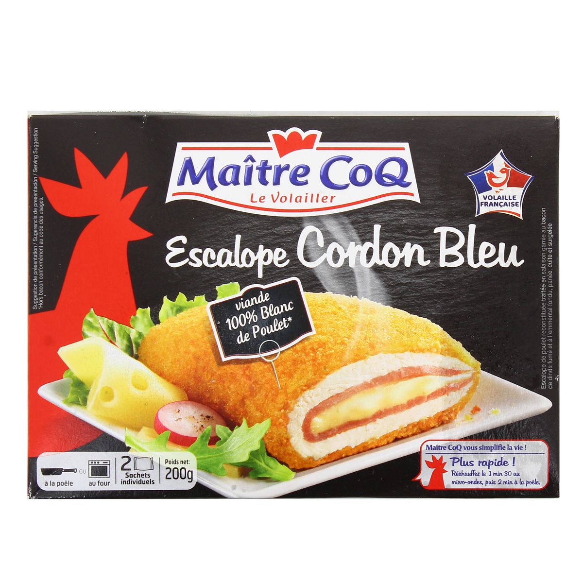 Maitre Coq 2 Escalopes Cordon Bleu De Poulet 2x100g Boite De 200g