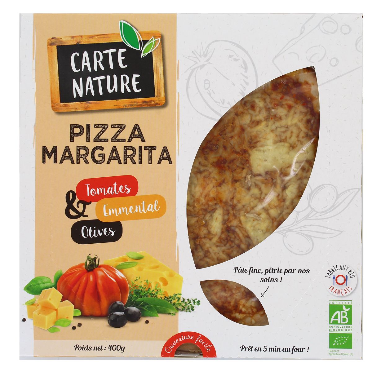 Livraison  domicile Carte  Nature  Pizza  marguerita bio 350g