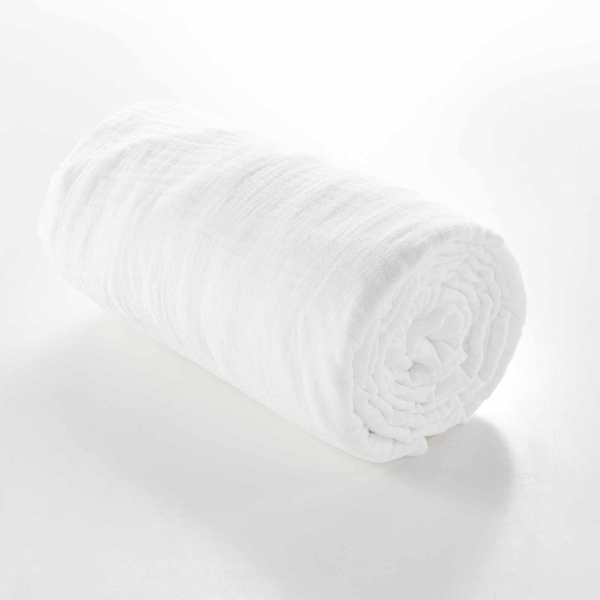 3574386448239 - Douceur D Interieur - Drap housse 2 personnes 160x200cm gaz blanc