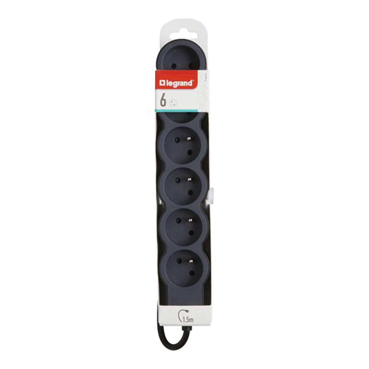 3414971943940 - Legrand - Rallonge multiprise extra-plate 6 prises - noir et gris foncé