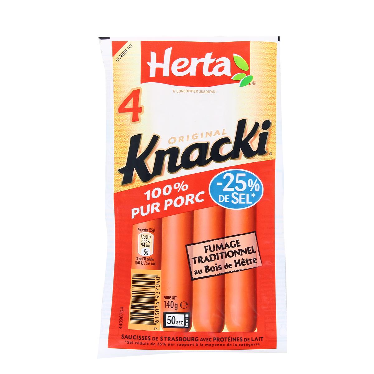 7613034927040 - Herta - Knacki Original Saucisses 100 % Pur Porc Sel Réduit*, 140g