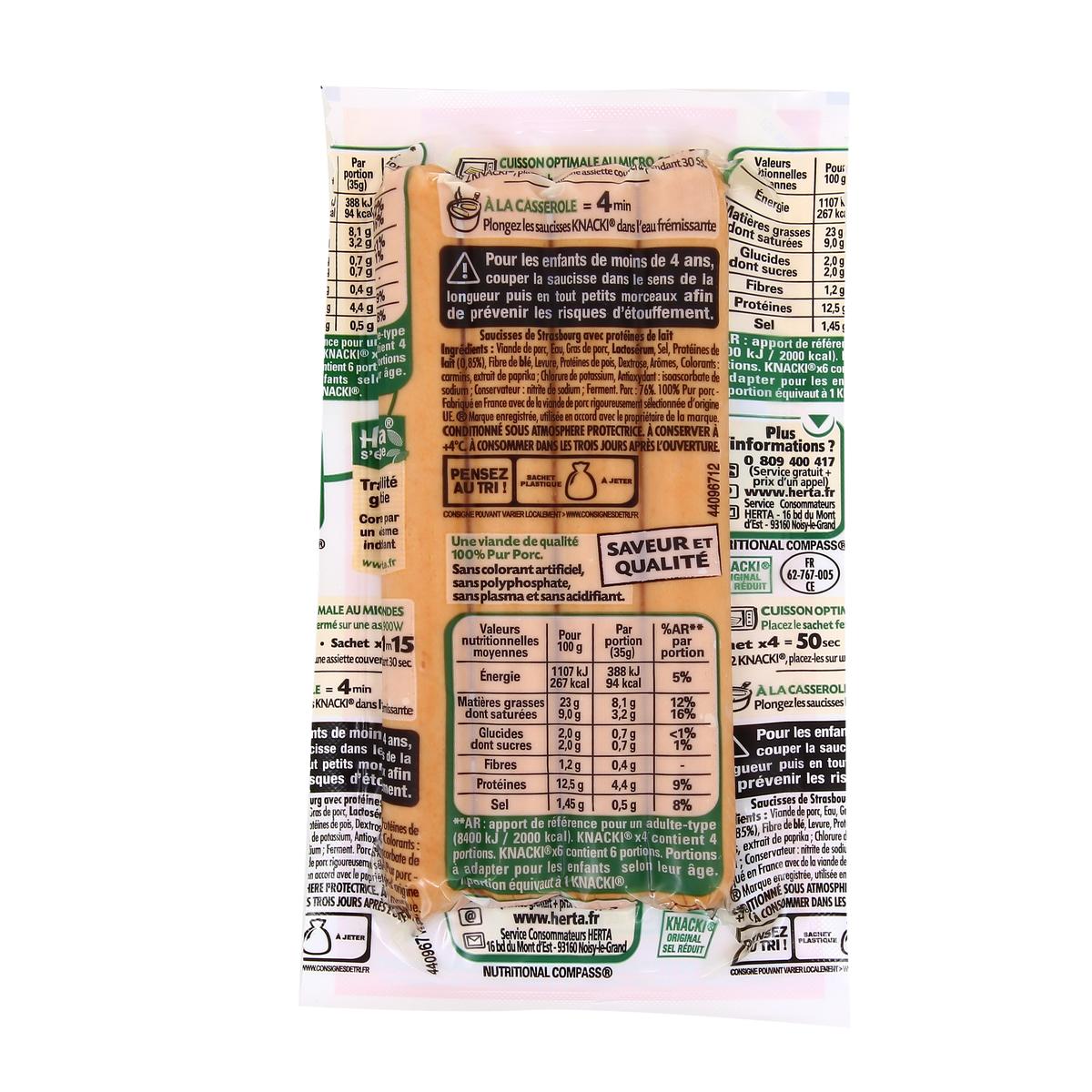 7613034927040 - Herta - Knacki Original Saucisses 100 % Pur Porc Sel Réduit*, 140g