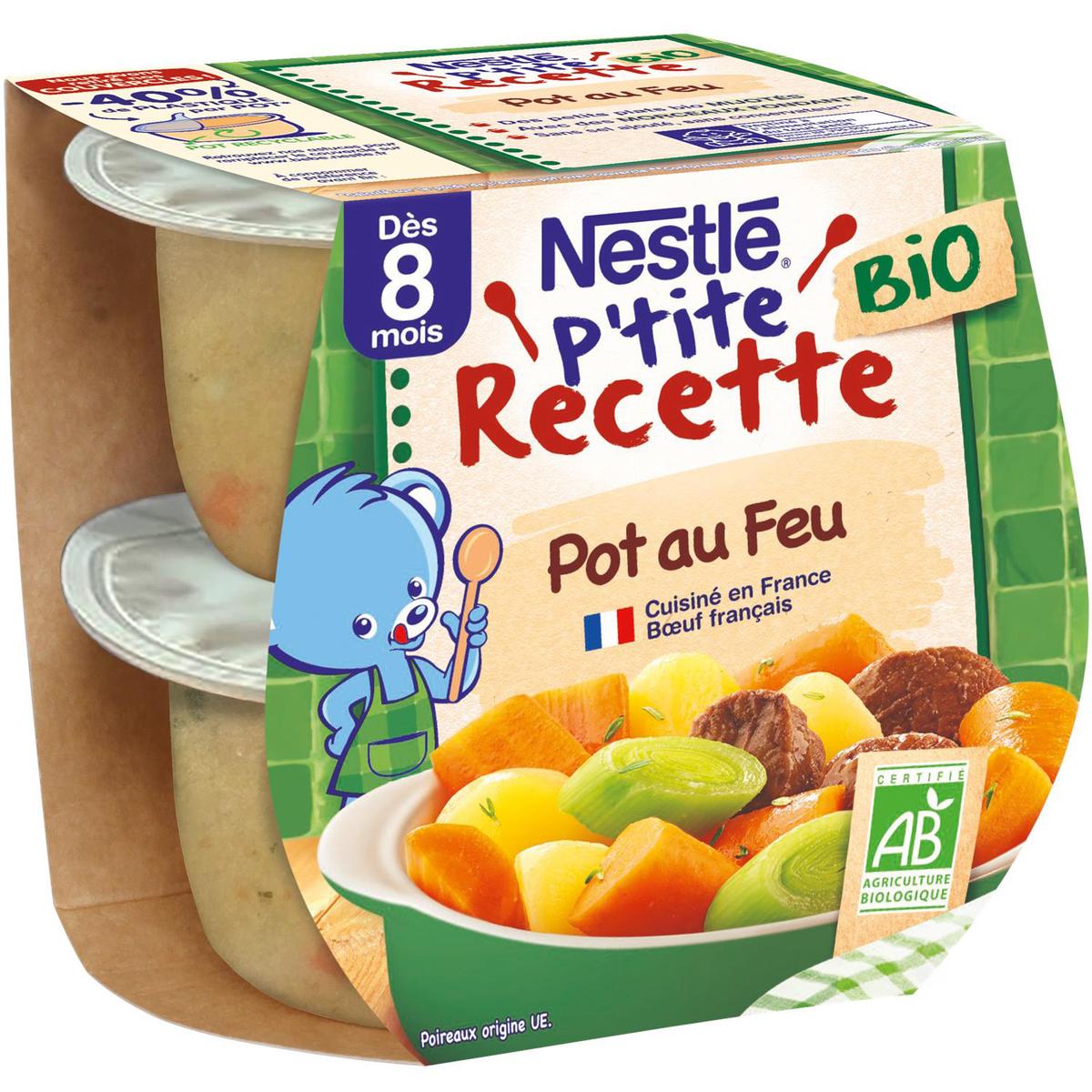 Nestlé - P'tite Recette Pot au feu Bio Bol Bébé Dès 8 mois, 2x190g
