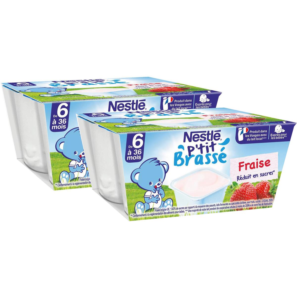 Nestlé Bébé - P'Tit Brassé - Fruits Rouges - Sans Sucres Ajoutés - Laitage  dès 6 Mois - 4X100g : : Epicerie