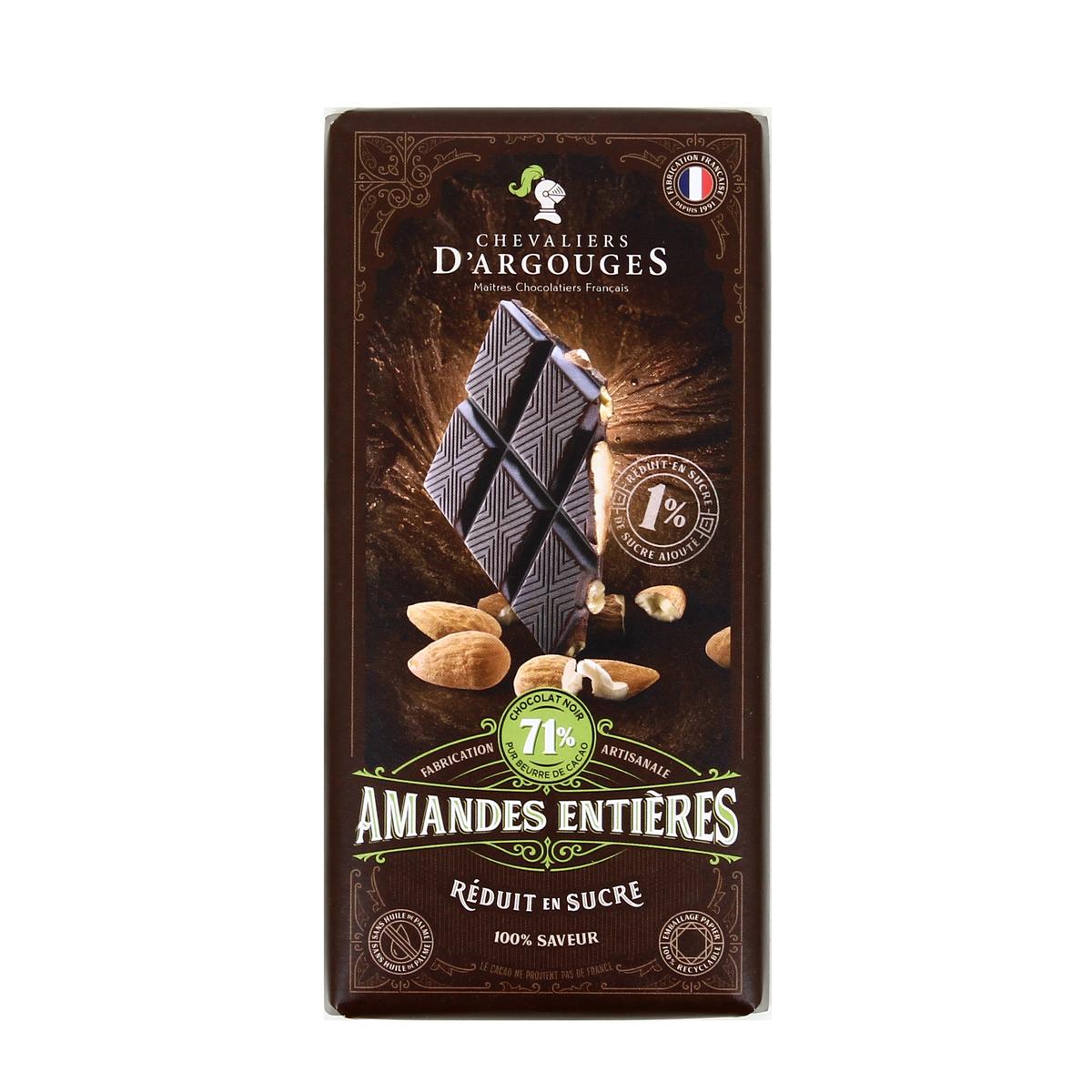 Achat Les Chevaliers d'Argouges Chocolat noir aux amandes réduit sucre