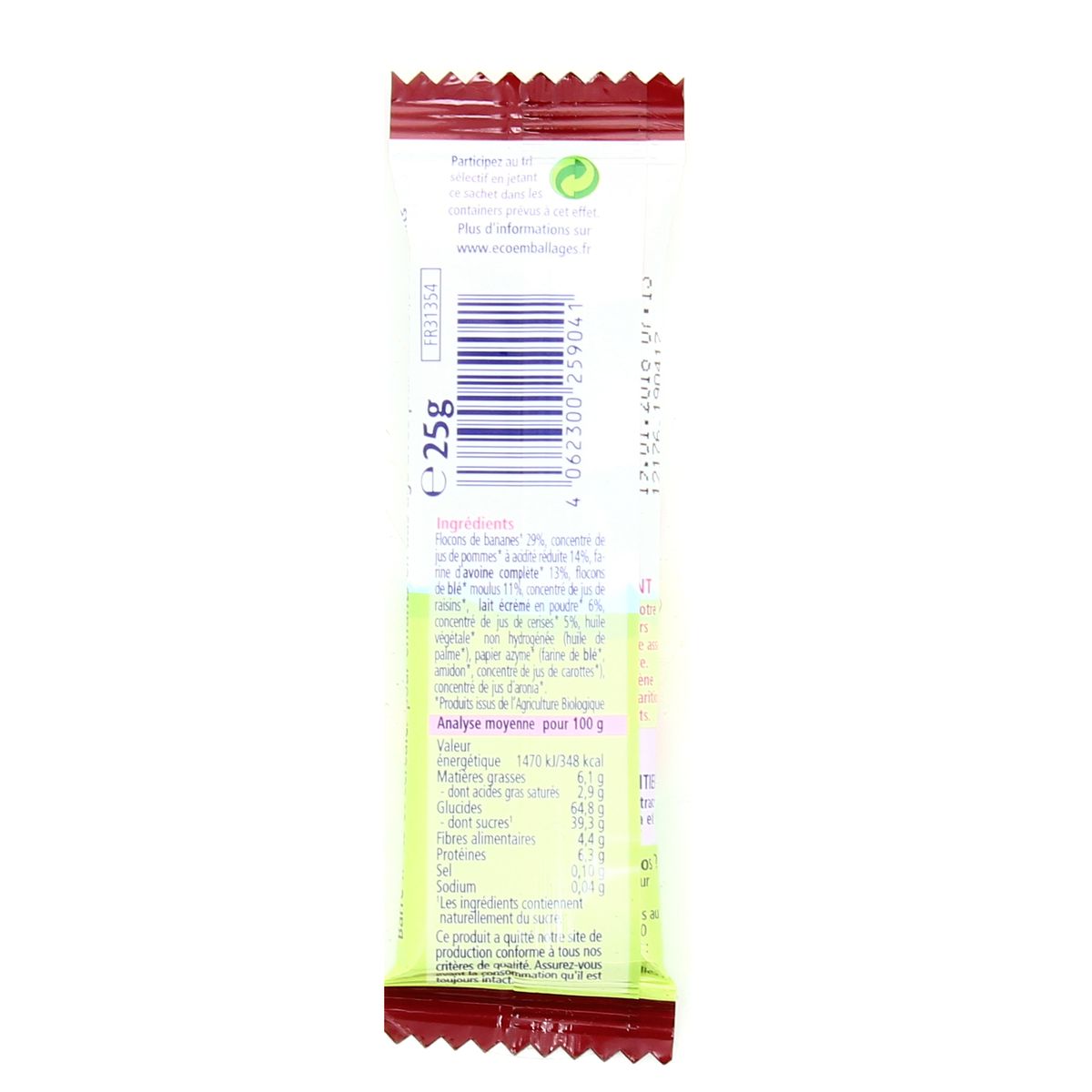 4062300259041 - Hipp - Sachet de Barres Bananes Cerises et Céréales, bio dès 12 mois
