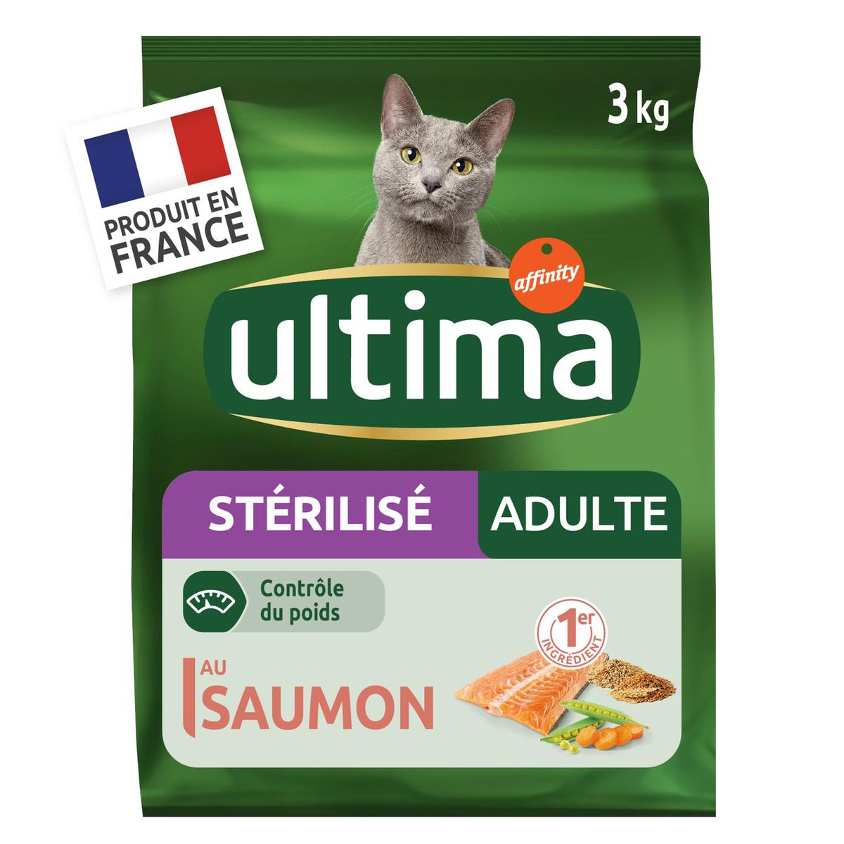 Pâtée en sachets saumon poulet pour chat stérilisé, Ultima (4 x 85 g)