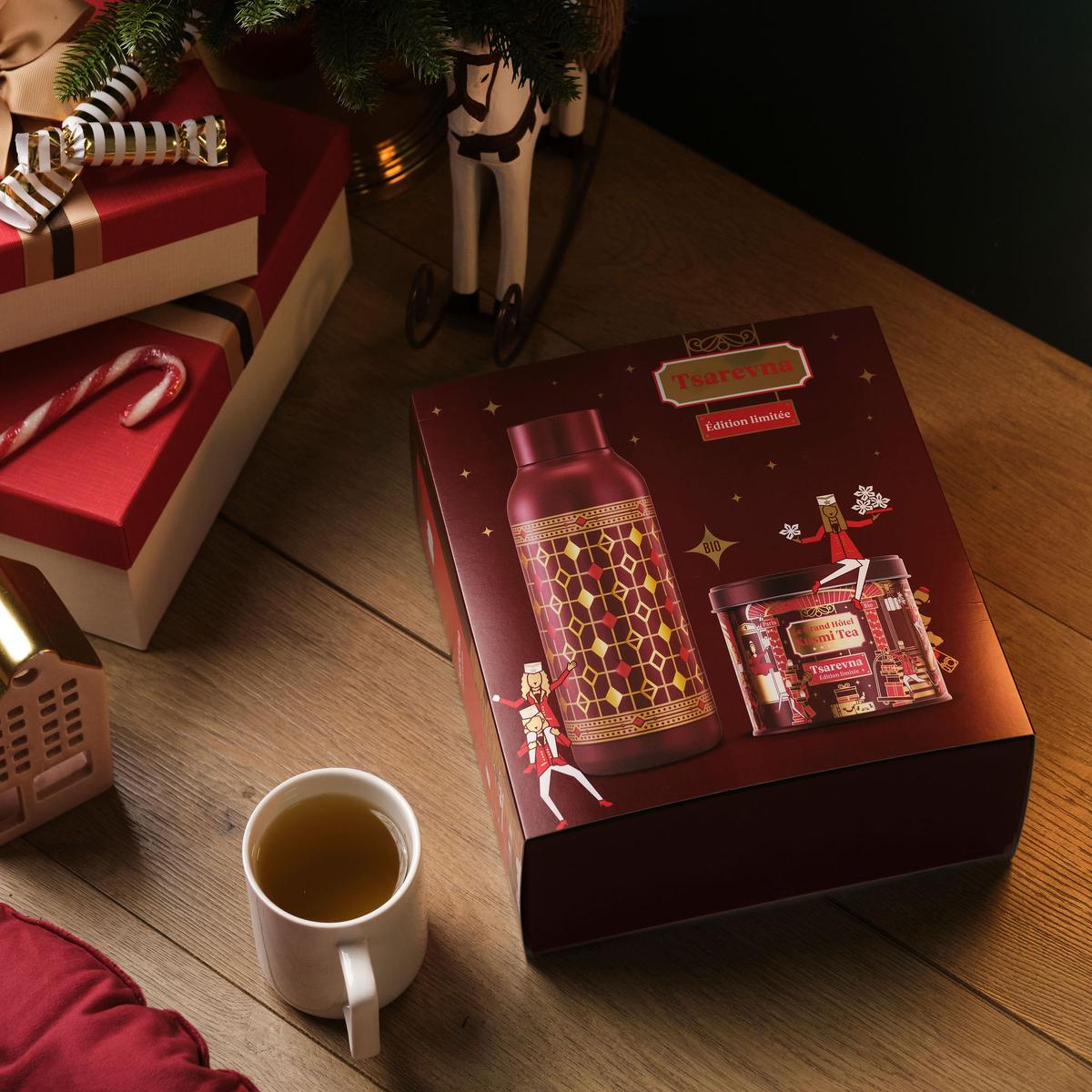Kusmi Tea - Coffret Tsarevna Bio Edition 2022 - Idée Cadeau de Noël -  Coffret d'une boîte de thé noir aromatisé avec une bouteille isotherme :  : Épicerie