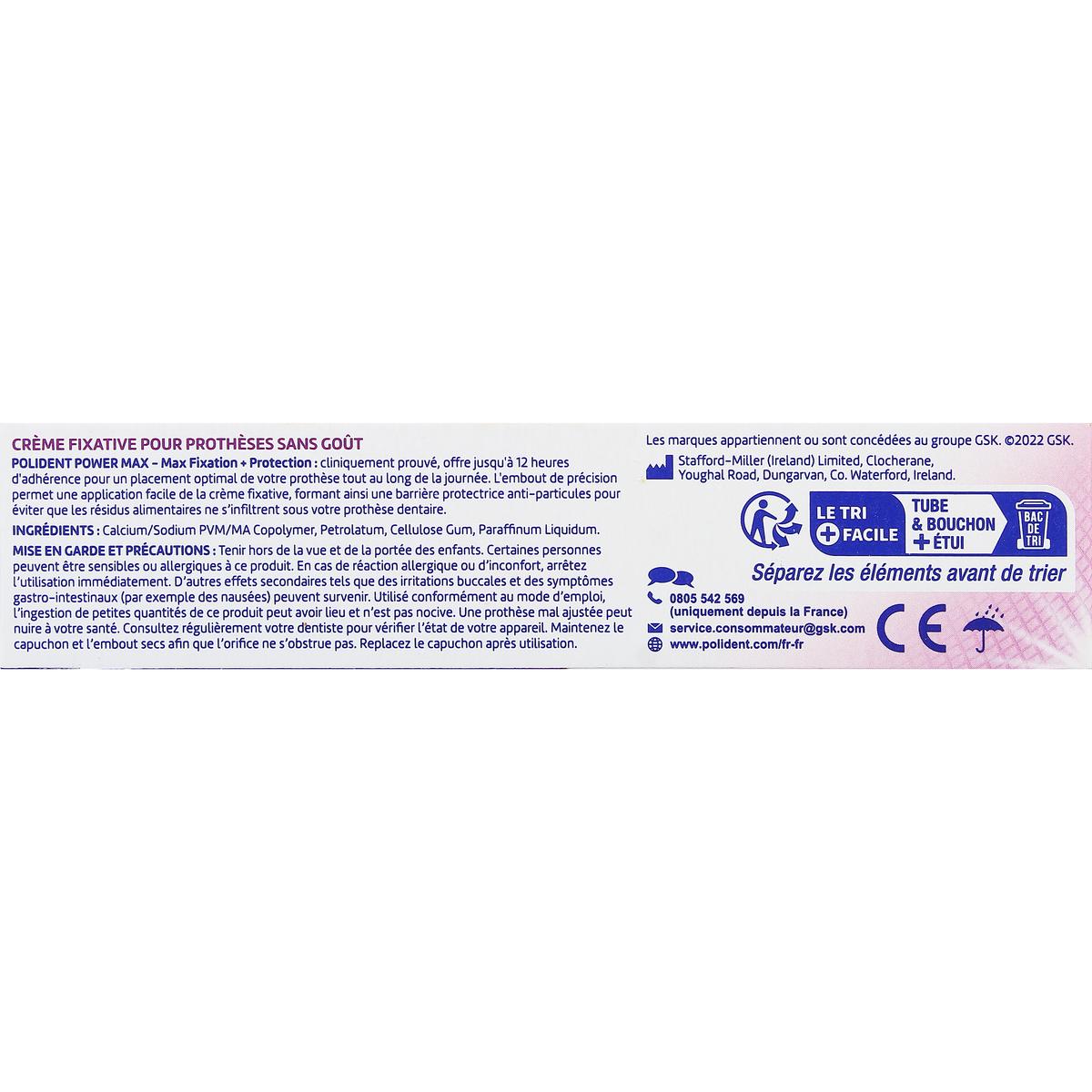5054563033642 - Polident - Crème fixative Max Fixation + Protection pour appareil et prothèse dentaire