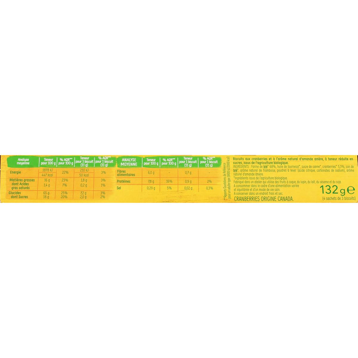 3175681257542 - Gerblé Bio - 12 Sablés Amande Cranberry Bio -39% de sucres en moins