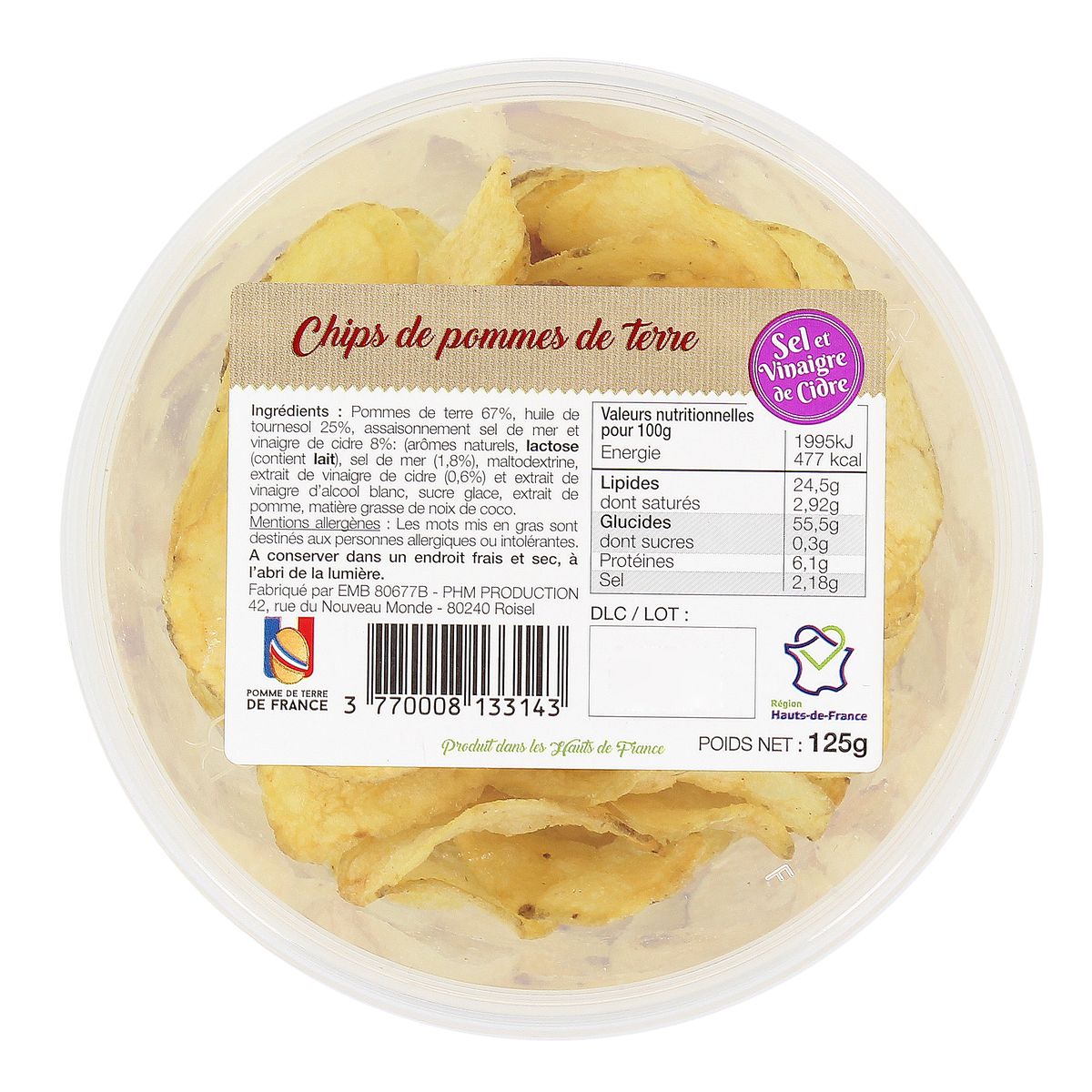 3770008133143 - PHM production - Chips de pomme de terre sel de mer vinaigre de cidre