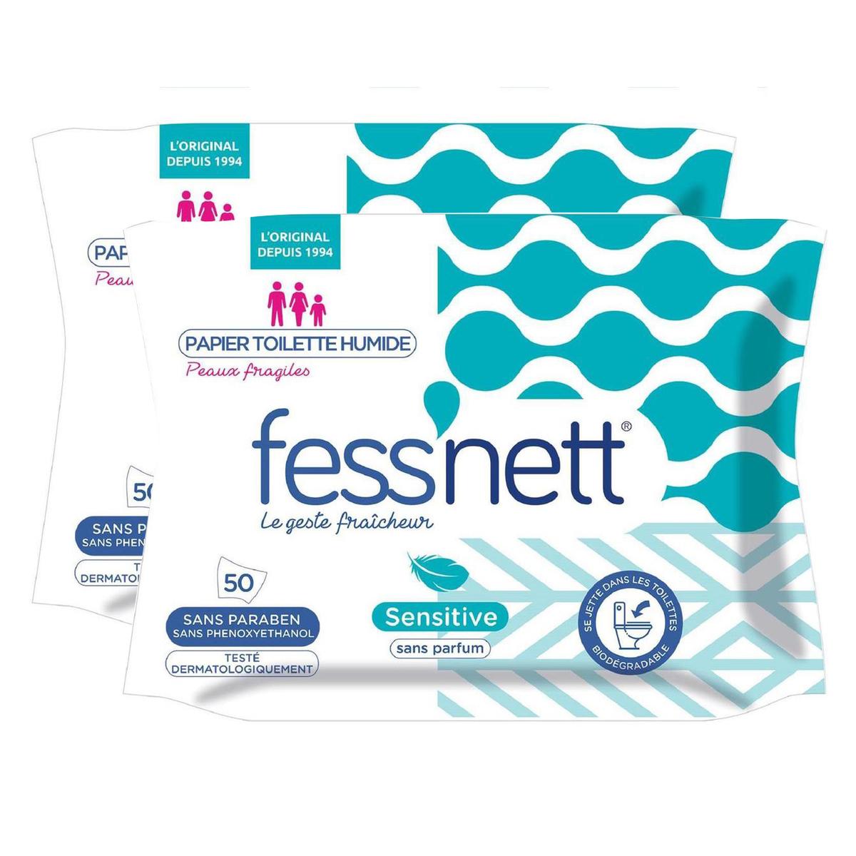 Fess'Nett Sensitive - Papier toilette humidifié - Peaux Irritées