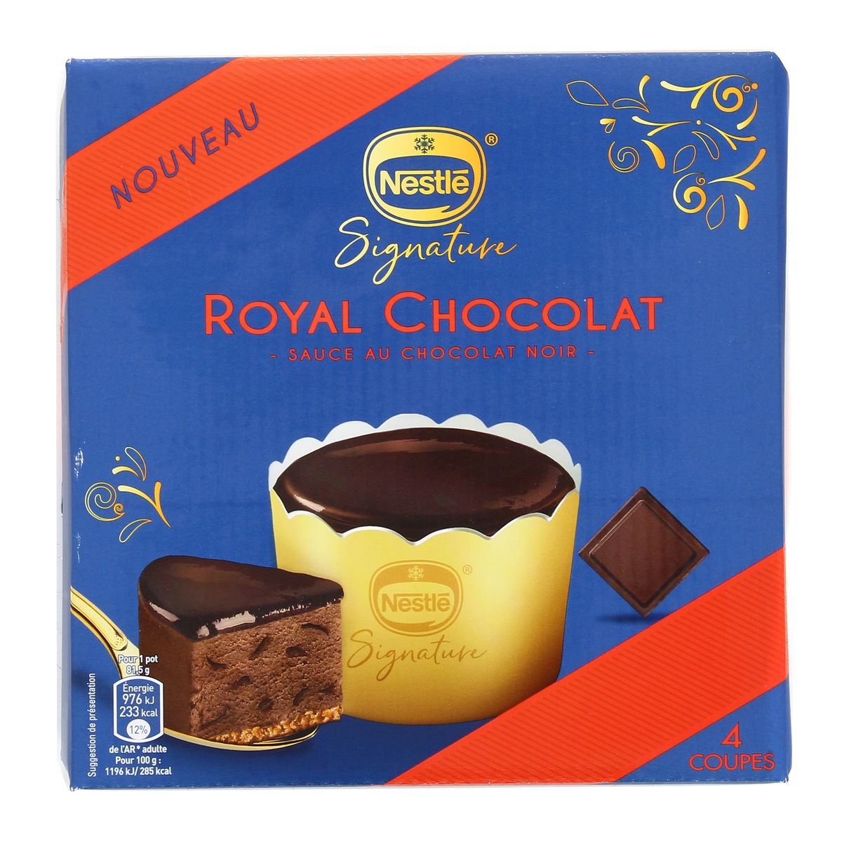 3274664099244 - Nestlé Signature - 4 coupes Royal au Chocolat- Miroir au chocolat noir 70% 4x110ml