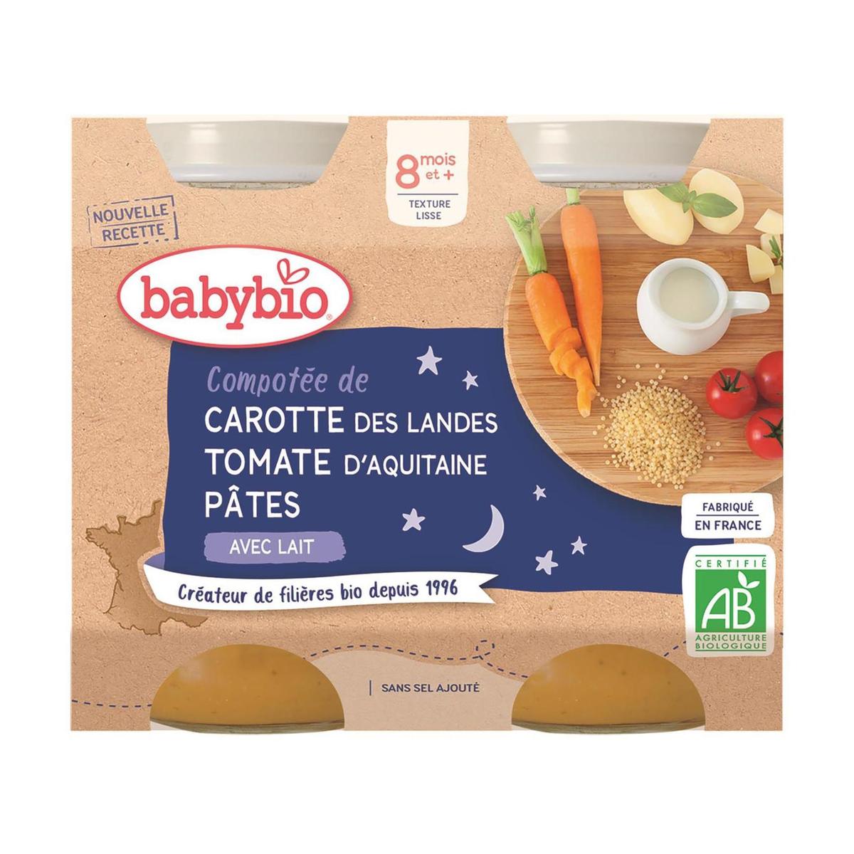 3288131510545 - Babybio - Compotée de Carotte des Landes, Tomate, Pâtes Bio Pot Bébé Dès 8 mois