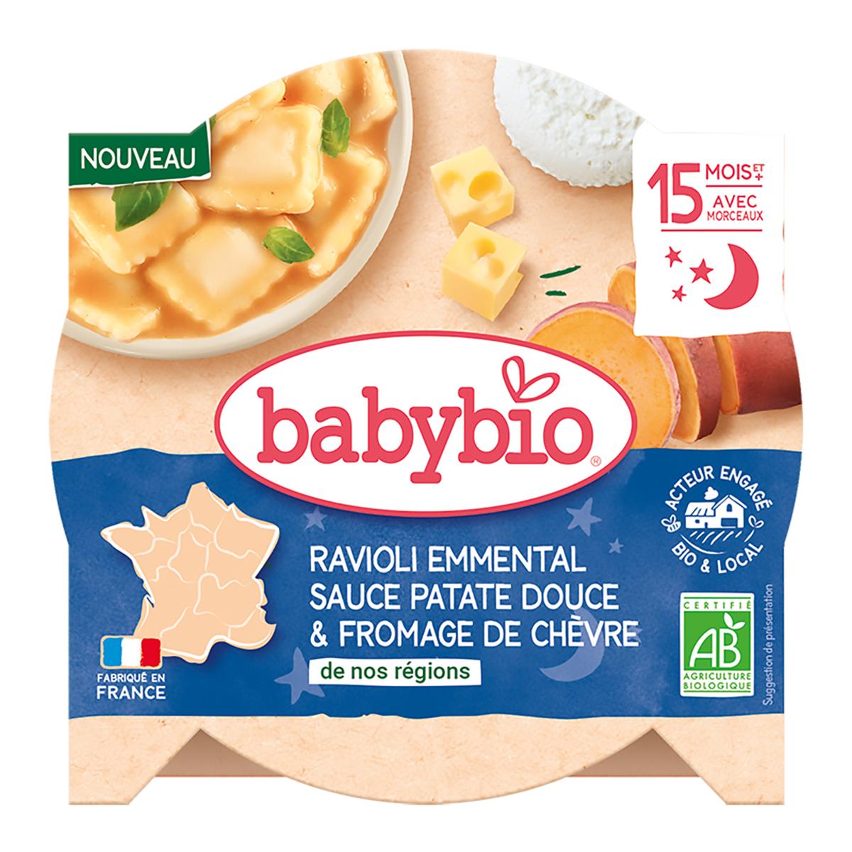 3288131570945 - Babybio - Bonne Nuit - Ravioli Emmental Sauce Patate Douce et Fromage de Chèvre Bio Assiette Bébé Dès 15 mois