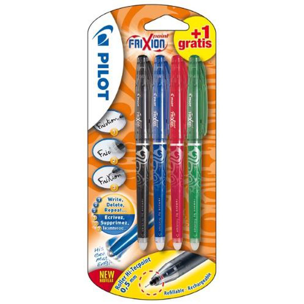 Pilot 4 Stylos Roller Frixion Point Couleurs Assorties Pointe Fine