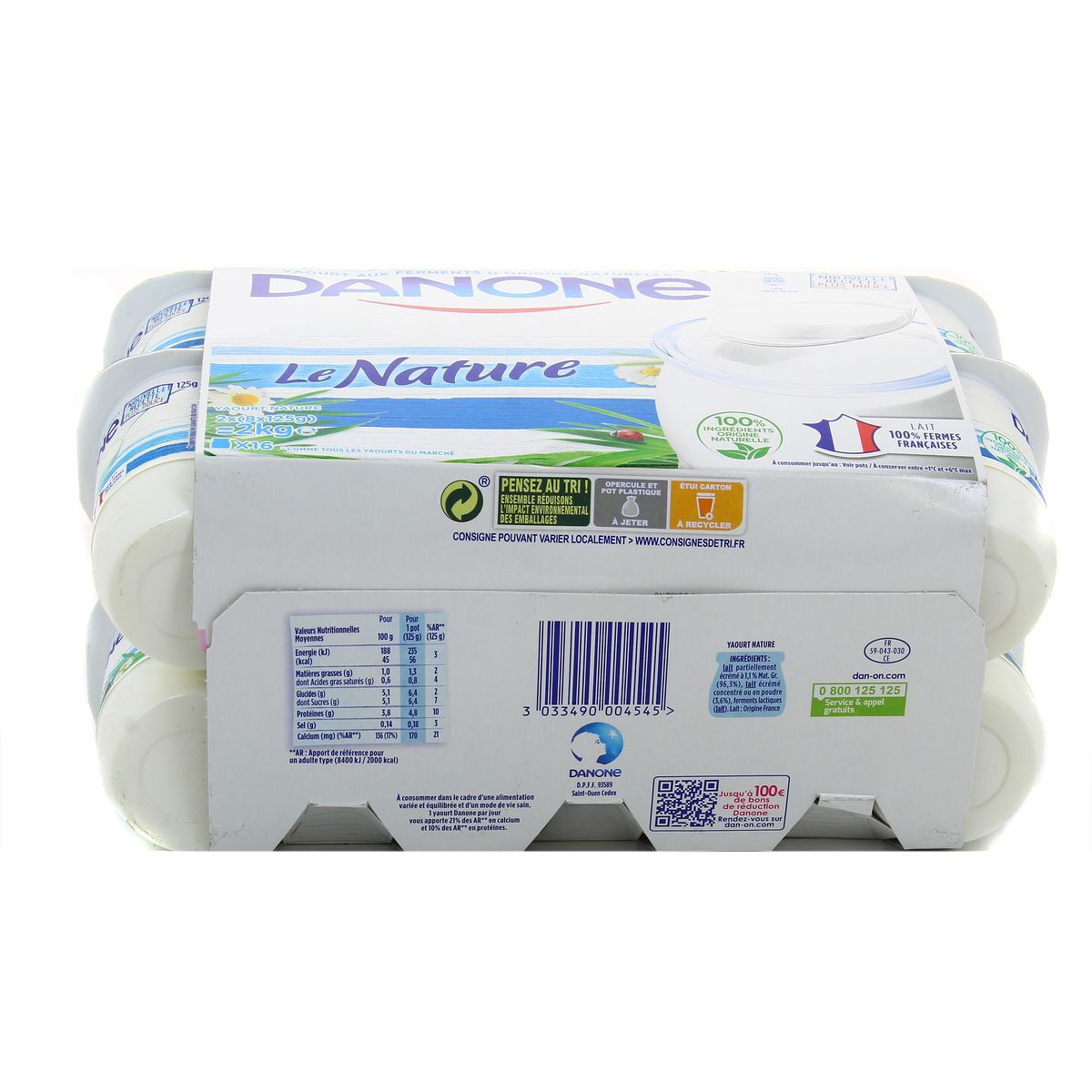 Yaourt nature Danone 125 g lot de 4 yaourts