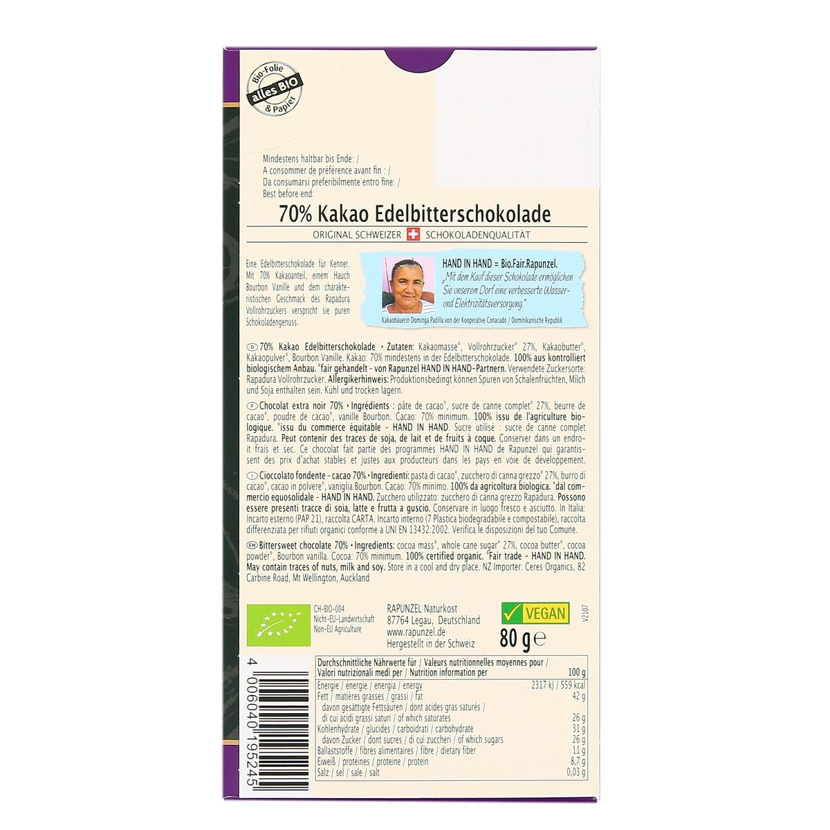 4006040195245 - Rapunzel - Chocolat bio Extra Noir 70 % Cacao