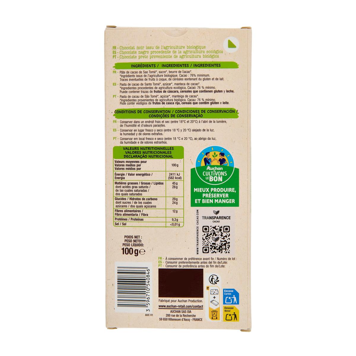 3596710540846 - Auchan BIO - Chocolat noir 76% Sao Tome Bio