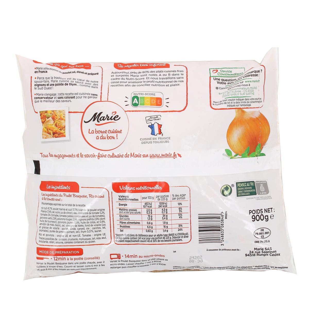 3248833083846 - Marie - Poulet basquaise et riz cuisiné aux tomates avec des oignons et une pointe de thym