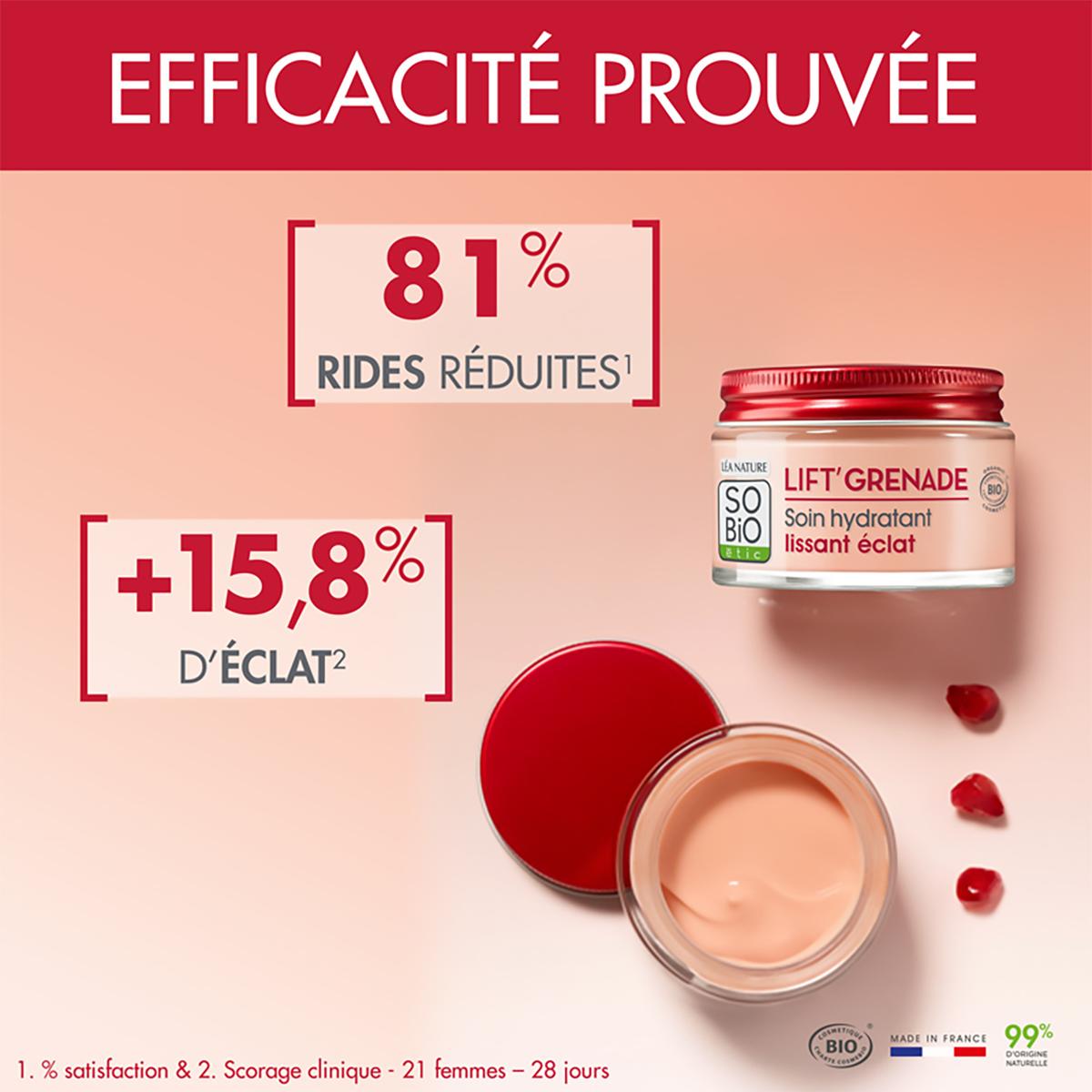 3517360024746 - SO'BIO ETIC - Soin hydratant lissant éclat, Lift'Grenade