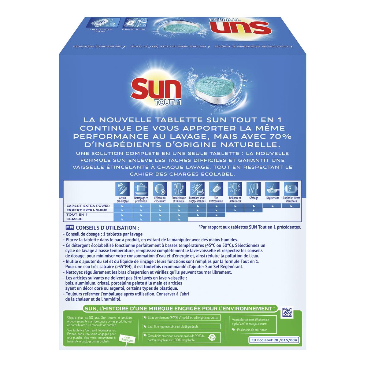 Tablettes lave vaisselle expert + standard, Sun (x 40)