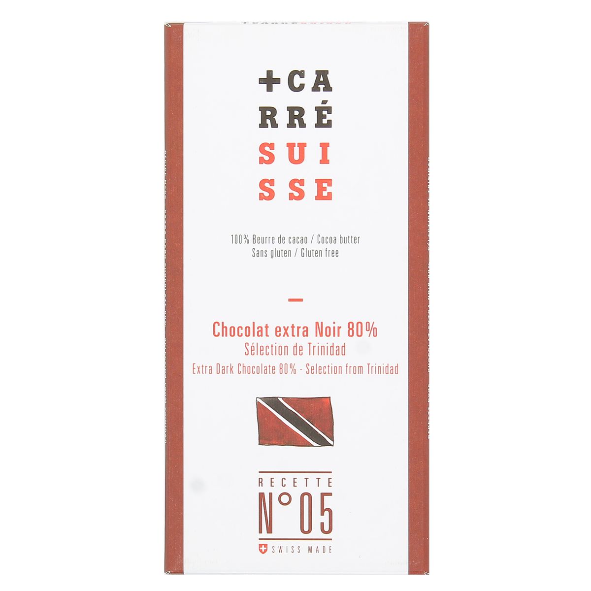 3760231780047 - Carré Suisse - Chocolat extra Noir  80% - Sélection de Trinidad- N°05