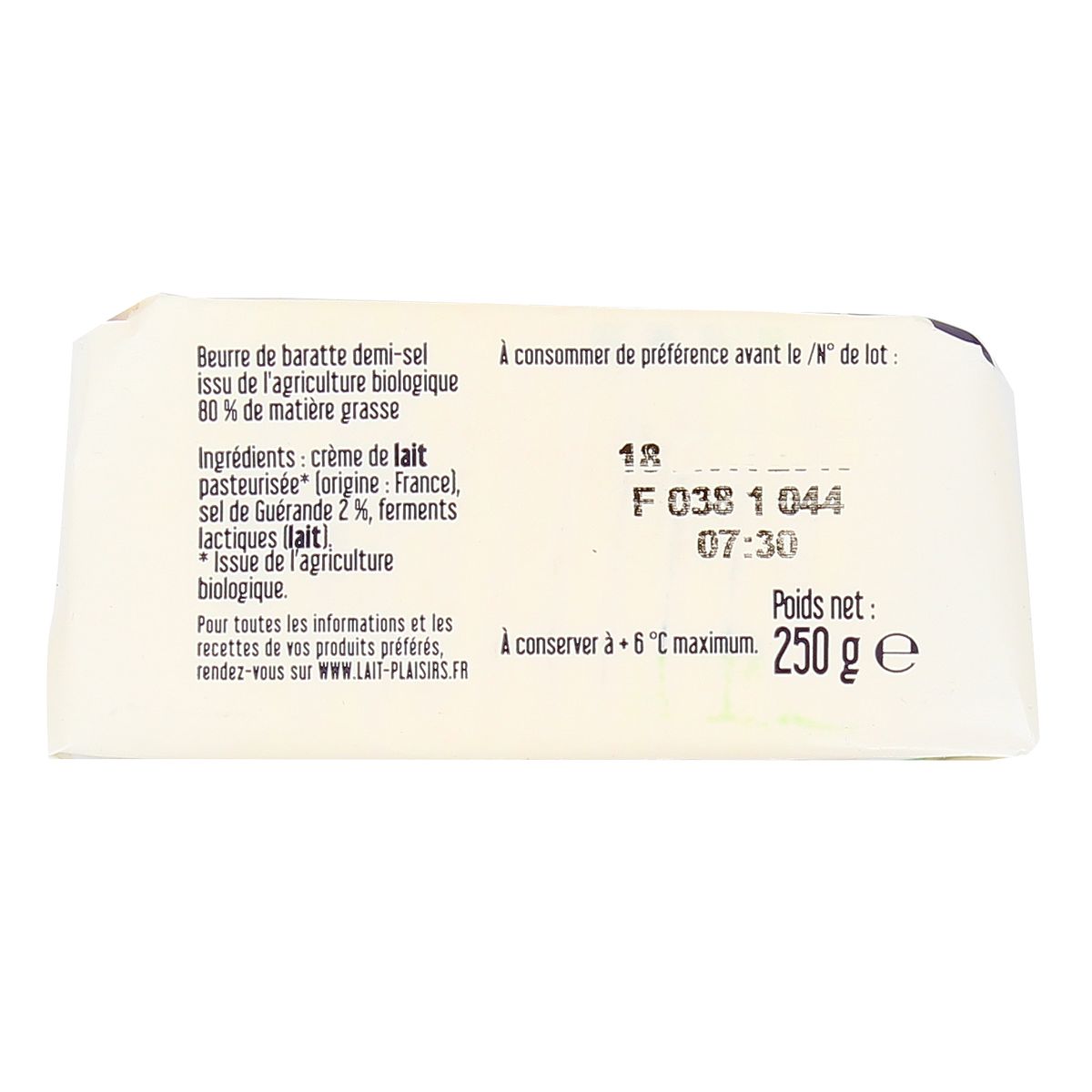 3760099532147 - Lait Plaisirs - Beurre de Baratte 1/2 Sel, Bio