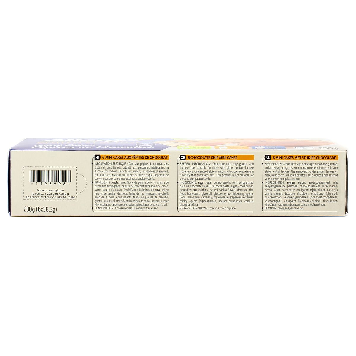 2050000362132 - Allergo - Mini cakes pépites de chocolat sans gluten et sans lactose