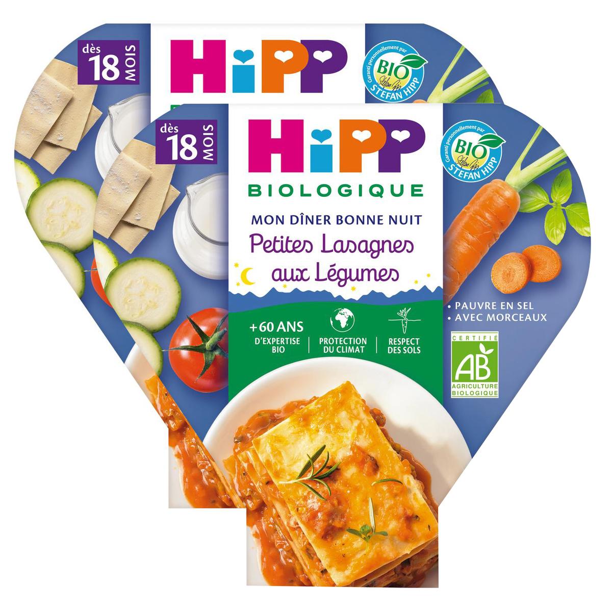 2050000394447 - Hipp - Mon Dîner Bonne Nuit - Petites Lasagnes aux Légumes Bio Assiette Bébé Dès 18 mois