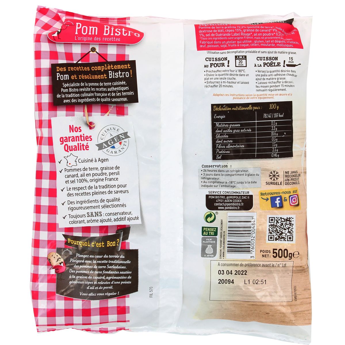 Pom Bistro Frites cuisinées à la graisse de canard, Sachet de 500g